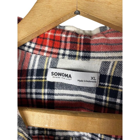 Sonoma Flannel Shirt XL Button Down Plaid Tartan Check White Red Black Mens - Picture 7 of 8
